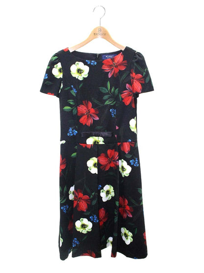 エムズグレイシー 911548 ワンピース 38 ブラック フラワーモチーフ ITLIC7JJV4MY