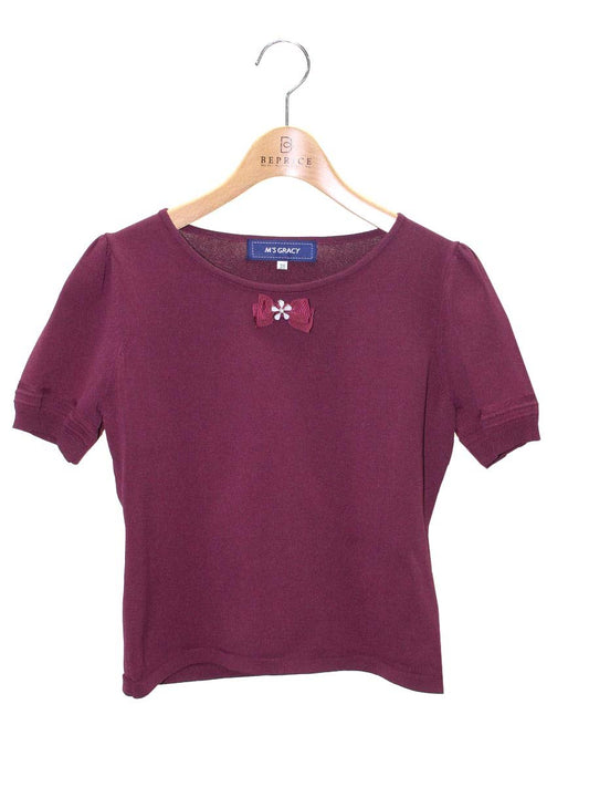 エムズグレイシー 218510 ニット セーター 38 パープル リボン IT86VSPPE5P8