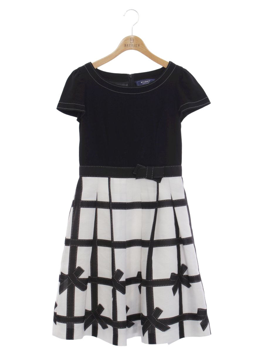 エムズグレイシー Ribbon Check Dress 811317 ワンピース 36 ホワイト 半袖 リボン チェック ITJUAD83C5ME