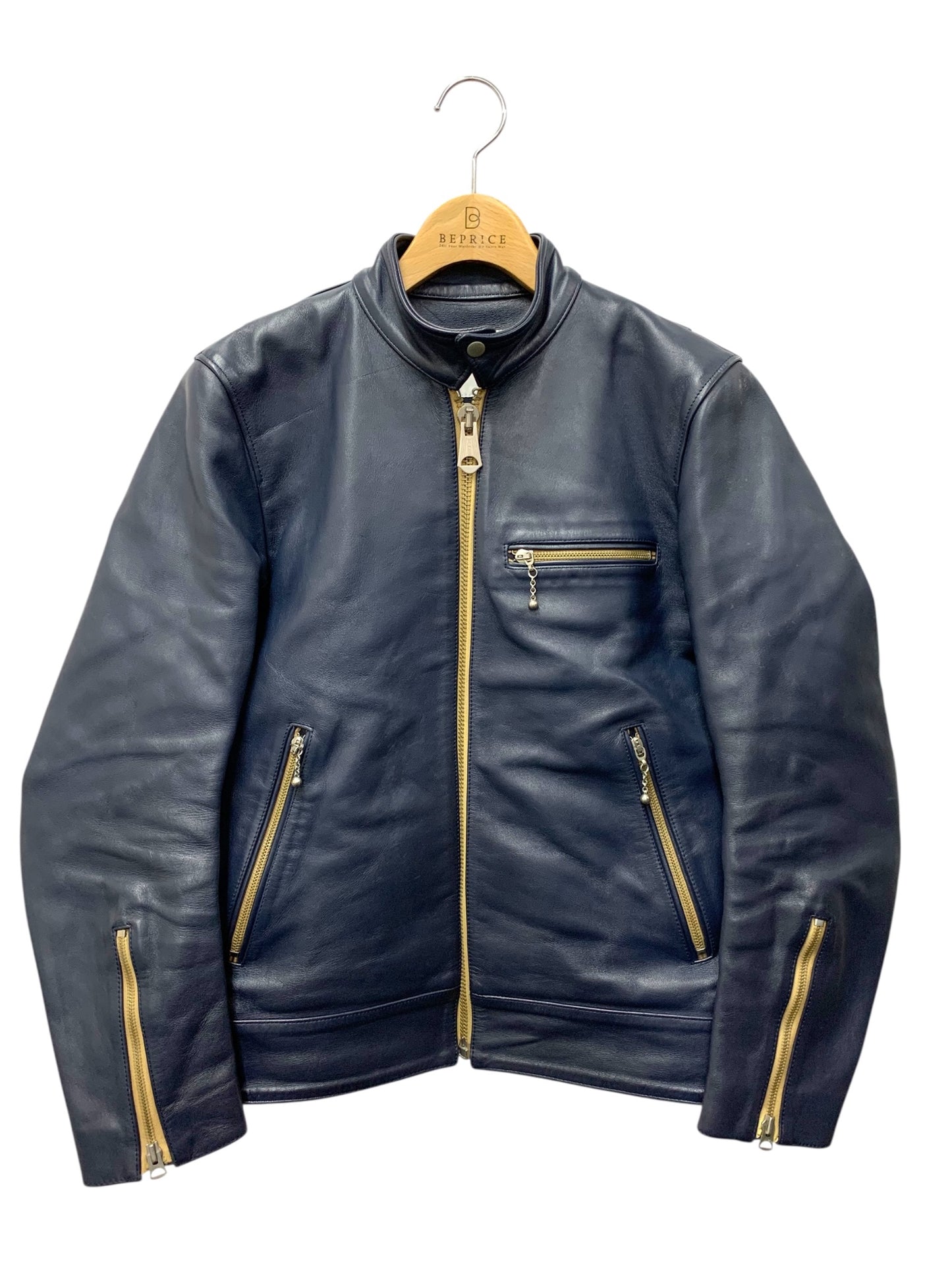 サンセットベイ CLYDE - NAVY ライダースジャケット 2 ネイビー シングル HORSE-HIDE IT6J9L87YTTQ