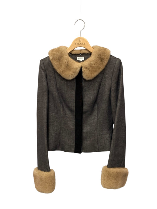 フォクシーブティック 19689 ジャケット 40 グレー ラメ ベロア ミンクファー キュプラ IT1UW8LS30SG