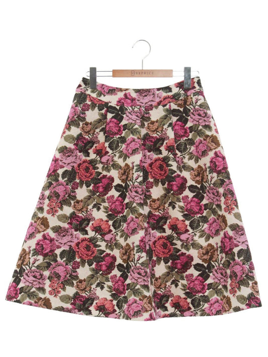 エムズグレイシー ゴブラン調プリントタックスカート 017526 38 ホワイト/ピンク IT51N4XUO97R