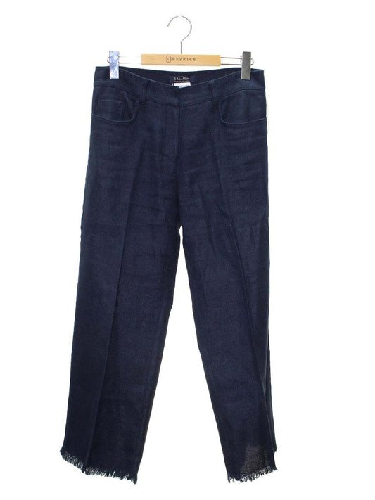 エスマックスマーラ 913112026 ワイドパンツ 36 ネイビー リネン フリンジ ITA8VJAX81KS