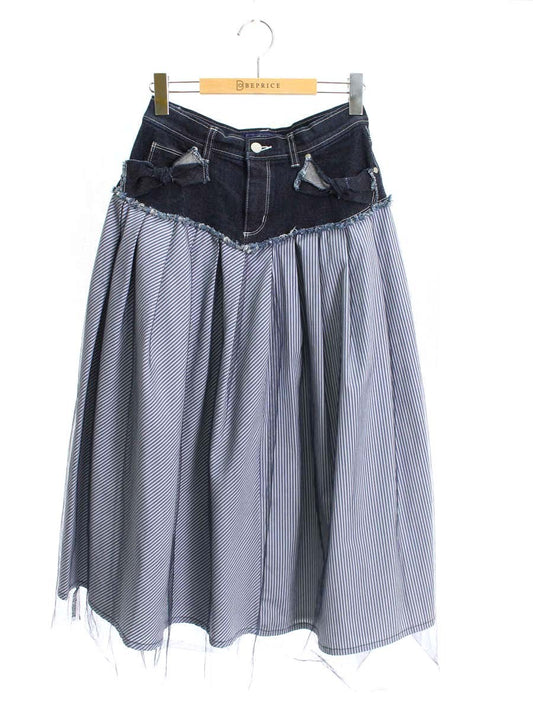エムズグレイシー Denim x Stripe Skirt 017137 デニムスカート 38 ブルー チュール IT1NCYMGGPF4