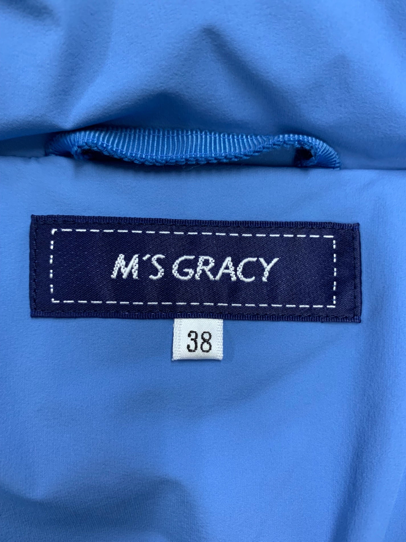 エムズグレイシー ペプラム付きショート 219607 ダウンジャケット 38 ブルー フリル ITGR3I0FU6VK