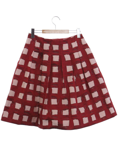 エムズグレイシー 817540 スカート 40 レッド スクエア柄 フレアー ITHOFJTEAZBC