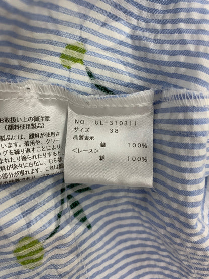 エムズグレイシー 310311 ブラウス 38 ブルー ストライプｘマーガレットモチーフ シアサッカー ITYBN55PPP7S