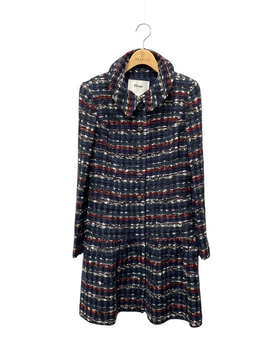 ルネ 6243600 コート 38 ネイビー ツイード チェック柄 IT7ECMPMONMT