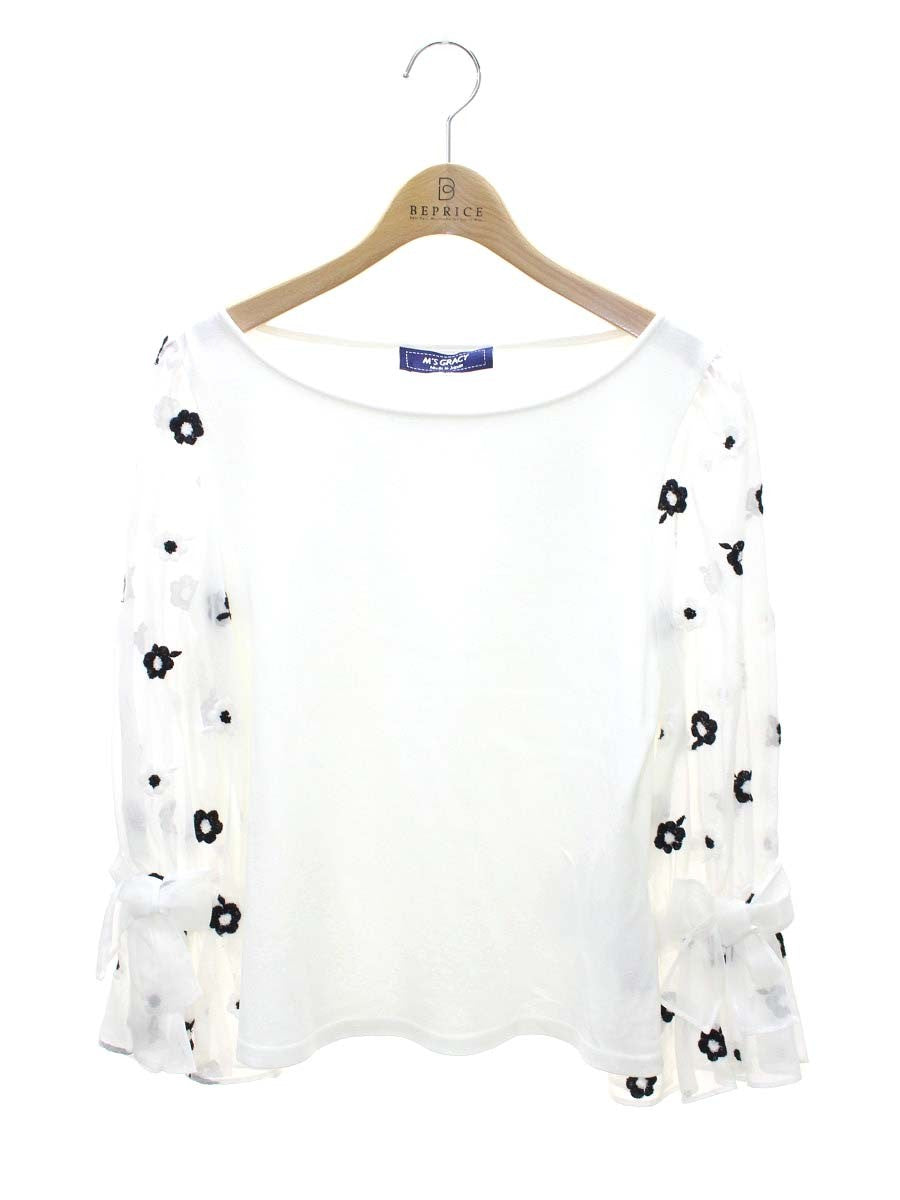 エムズグレイシー 115308 カットソー 40 ホワイト フラワーモチーフ ITV5POQ1URK8