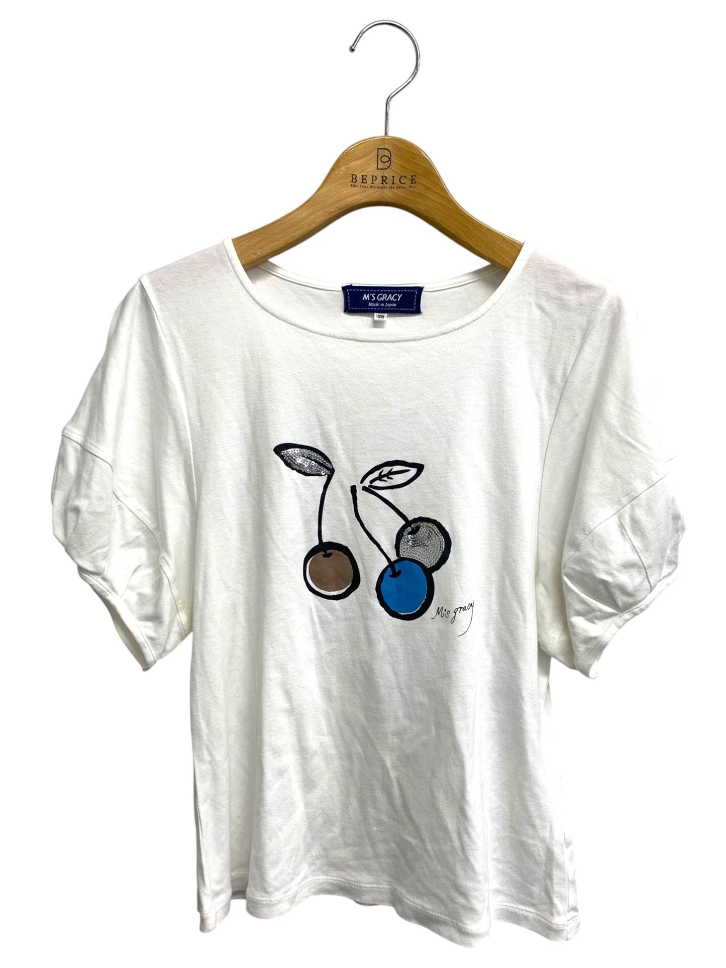 エムズグレイシー CherryCut sew 815315 Tシャツ カットソー 38 ホワイト チェリー スパンコール ITNE91HH9IS6
