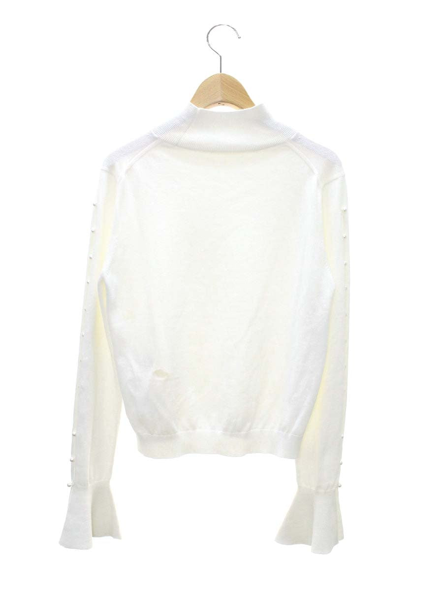 アディアム 42525 ニット セーター S ホワイト パール装飾 ハイネック フレアスリーブ IT63FB6I83WA