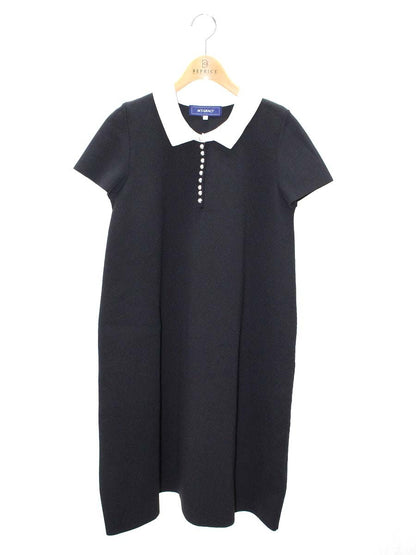 エムズグレイシー 白襟付きニットワンピース 018345 40 ブラック パールボタン ITL5IYP9JHZW