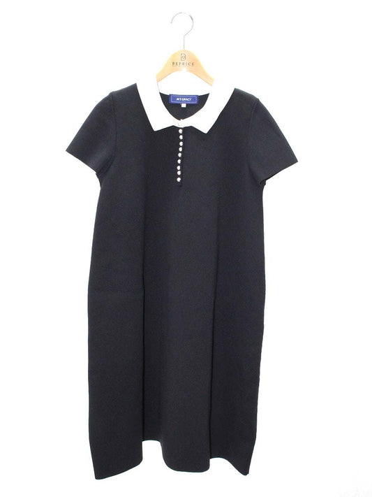 エムズグレイシー 白襟付きニットワンピース 018345 40 ブラック パールボタン ITL5IYP9JHZW