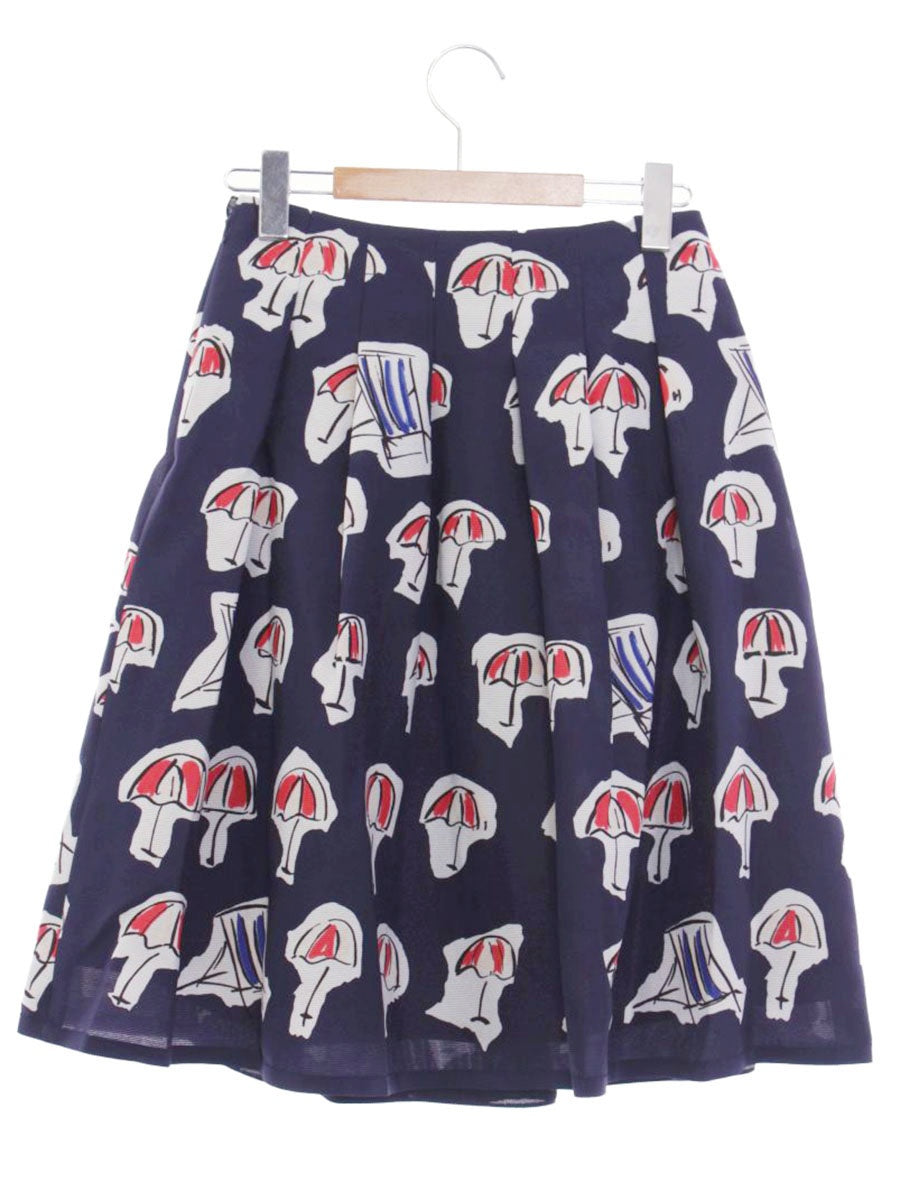 エムズグレイシー 017324 スカート 36 ネイビー パラソルモチーフ フレア ITTSYG3WH6F8