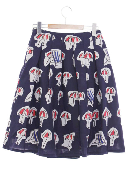 エムズグレイシー 017324 スカート 36 ネイビー パラソルモチーフ フレア ITTSYG3WH6F8