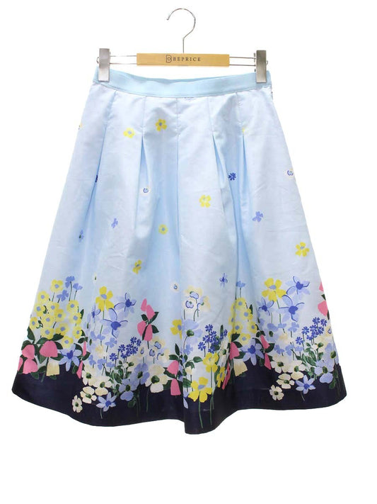 エムズグレイシー 217311 スカート 36 ブルー フラワーモチーフ フレア IT2J3S9I7R68