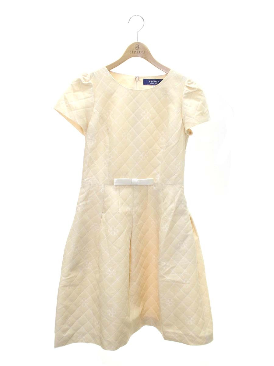 エムズグレイシー 011505 ワンピース 38 ベージュ フラワーモチーフ キルティング IT93I7MED3UO
