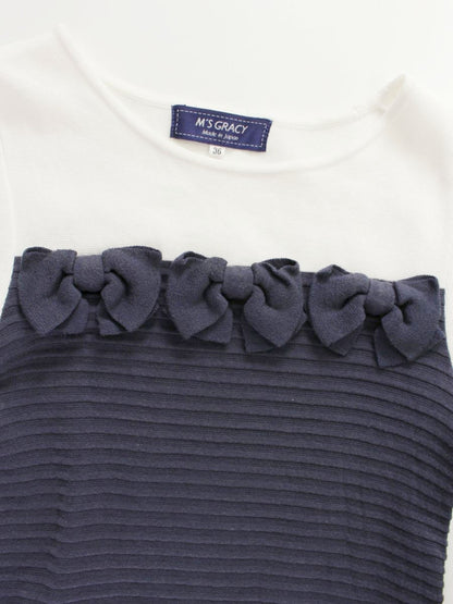 エムズグレイシー 018105 ワンピース 36 ネイビー バイカラー リボン IT4GGR62AVH8