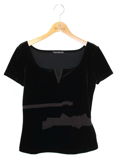 フォクシーニューヨーク 23393 Tシャツ カットソー 40 ブラック ベロア リボン ITXAJYOM0JPC