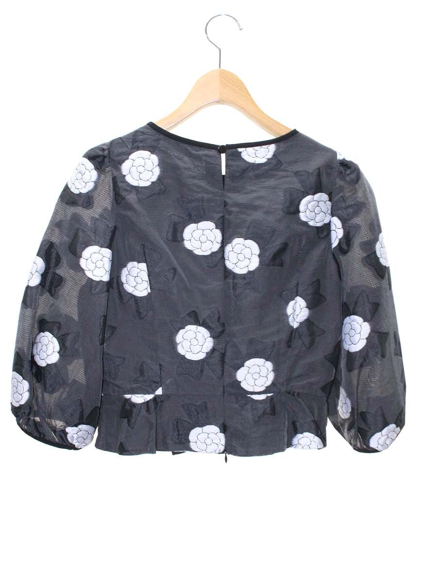 エムズグレイシー ブラウス 810106 Tシャツ カットソー 38 チャコール カメリア リボン パフスリーブ ITN4MQ5KK6VX