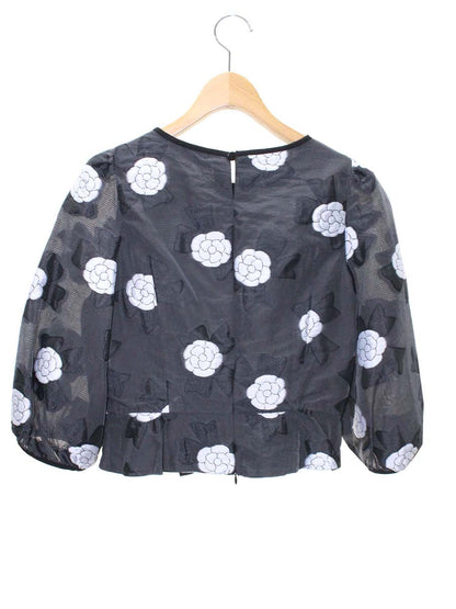 エムズグレイシー ブラウス 810106 Tシャツ カットソー 38 チャコール カメリア リボン パフスリーブ ITN4MQ5KK6VX