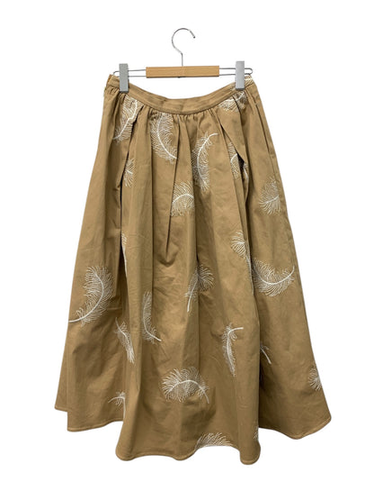 セブンテンバイミホカワヒト 4A301 スカート M ベージュ フェザー 羽モチーフ 刺繍 フレア IT4V1YA4LOF8