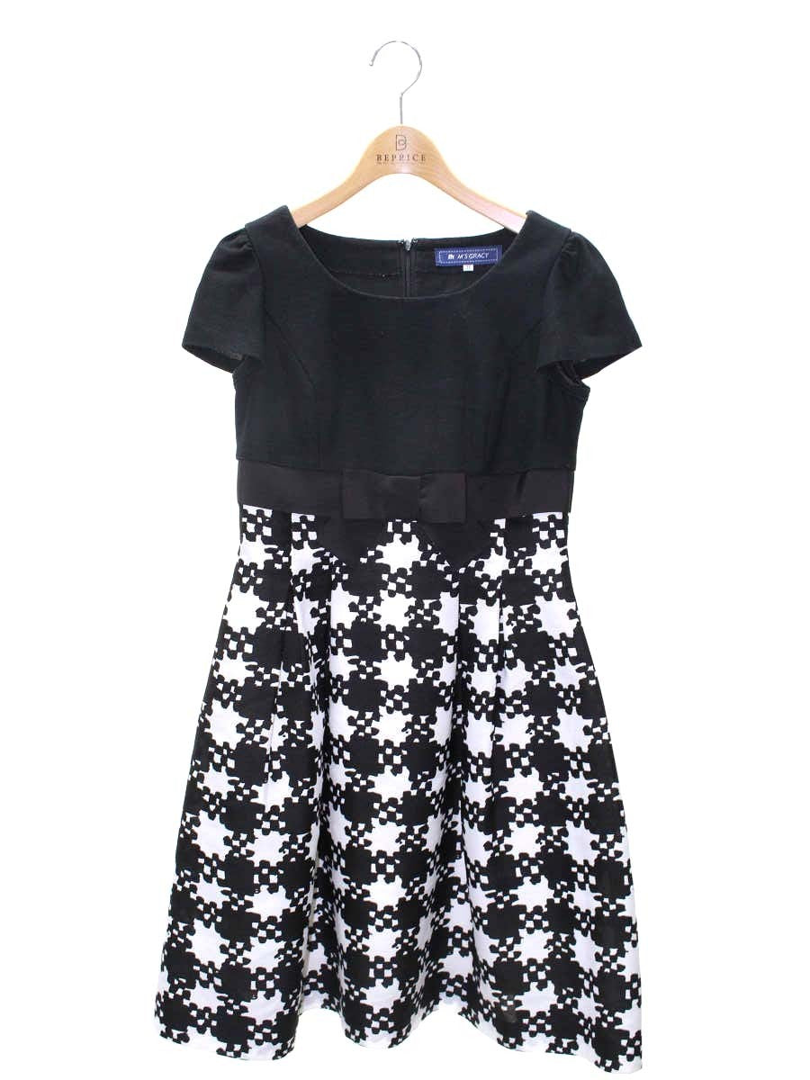 エムズグレイシー タグ付き　ギンガムチェックウエストリボンワンピース38 エムズグレイシー タグ付き ギンガムチェックウエストリボン