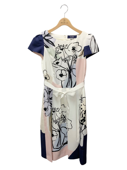 エムズグレイシー 111103 ワンピース 38 ホワイト フラワーモチーフ タック ITEEKB93CZOW