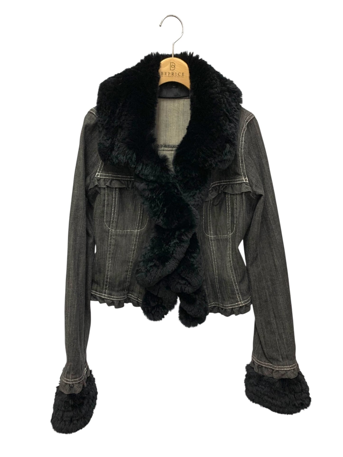 トゥービーシック W5E01-408-09 デニムジャケット 40 ブラック スパンコール ラビットファー付き ITL2N4GH7MDG