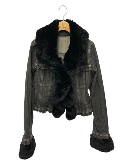 トゥービーシック W5E01-408-09 デニムジャケット 40 ブラック スパンコール ラビットファー付き ITL2N4GH7MDG