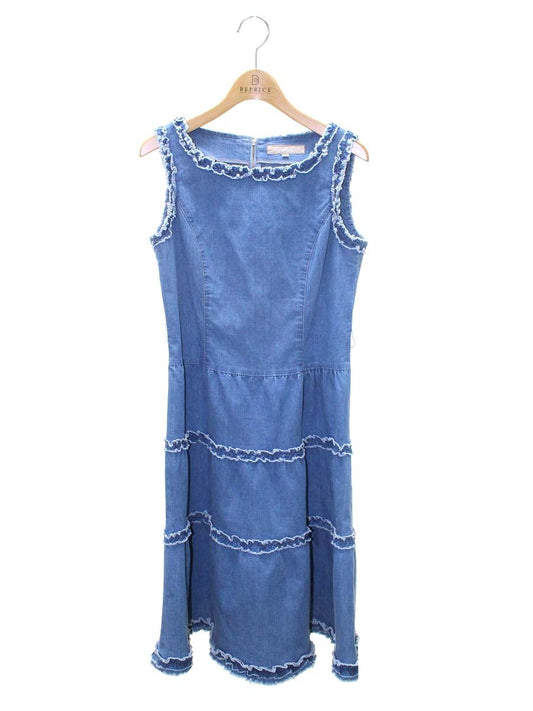 エムズグレイシー 321343 ワンピース 38 ブルー デニム カメリアジップ IT1ZKC7QPGEC