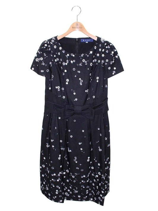 エムズグレイシー 521530 ワンピース 40 ブラック フラワーモチーフ リボン ITBTNSFVYXI8