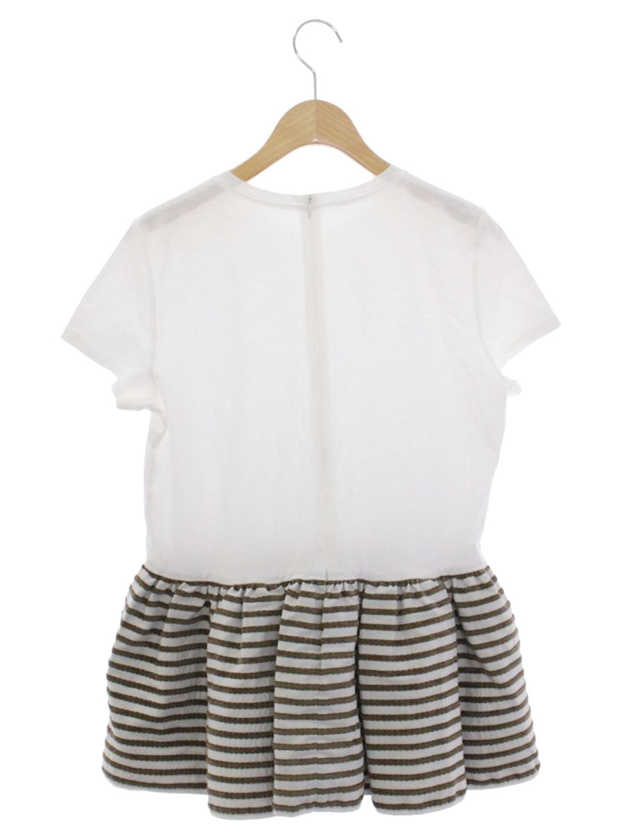 ボーダーズアットバルコニー PEPLUM TEE BD1921-2C-52 38 ホワイト/カーキグリーン ITF6JYF9LOLS