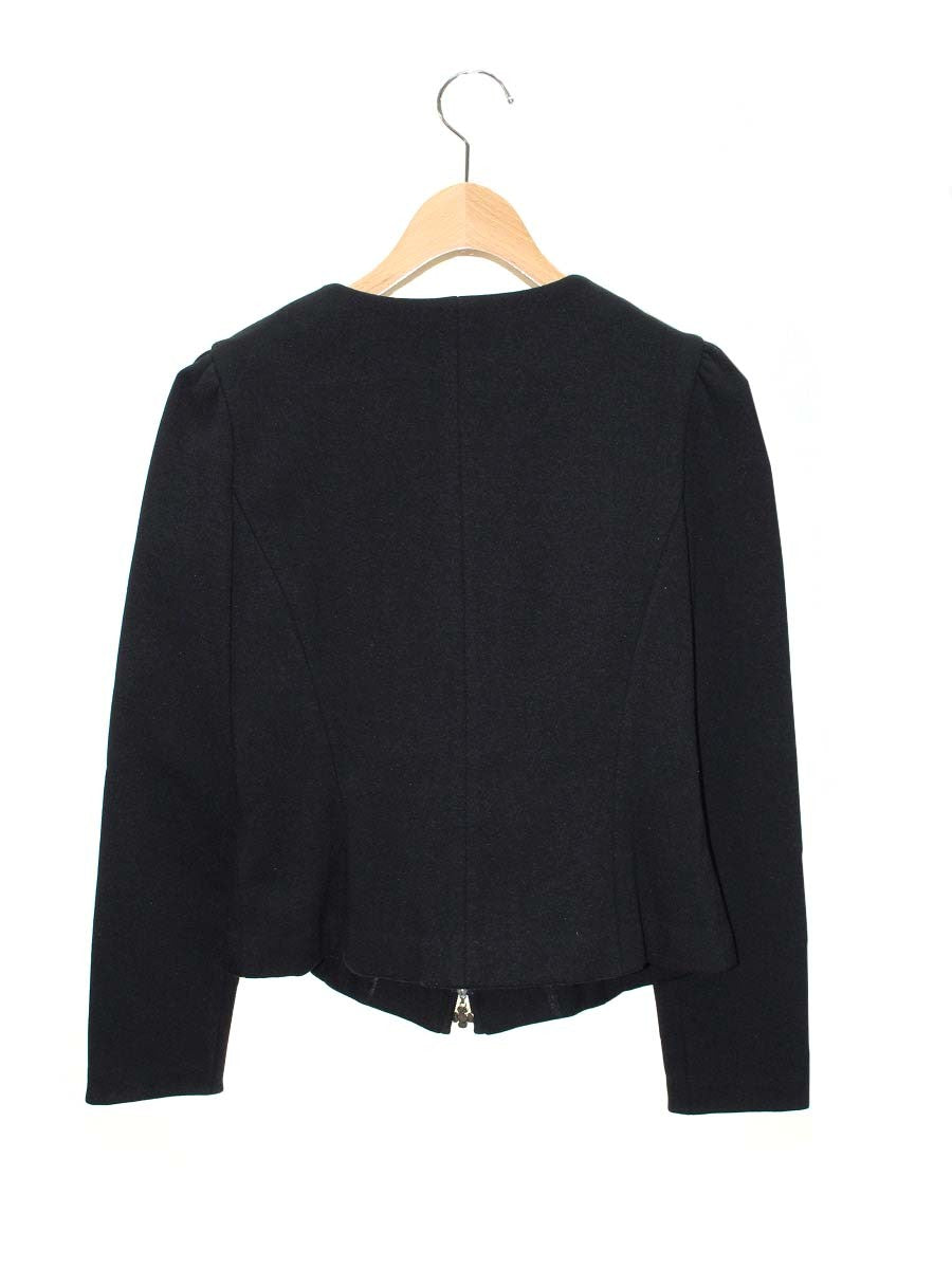 エムズグレイシー 624522 ジャケット 40 ブラック カメリアジップ ボンディング ノーカラー IT02R57G0LL0