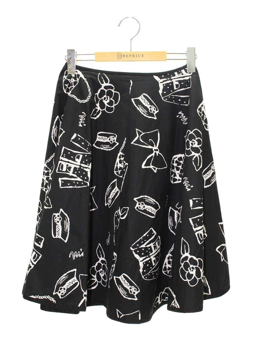 エムズグレイシー 527352 スカート 38 ブラック カメリア バッグ リボン プリントモチーフ ITDIRH2PJDY8