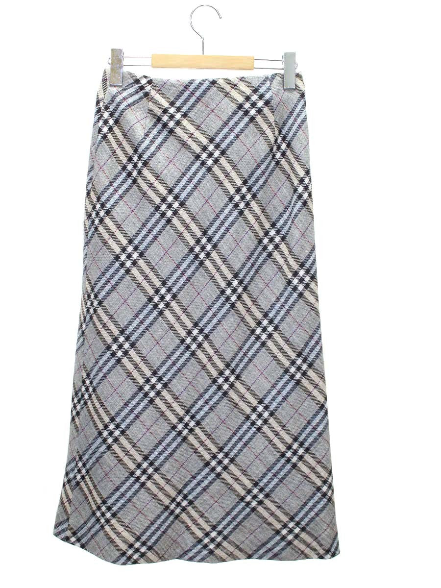 バーバリーロンドン ノバチェック FX042-067 スカート 38 ベージュ/ライトブルー シルク混 フリンジ ITXGK5E397RW