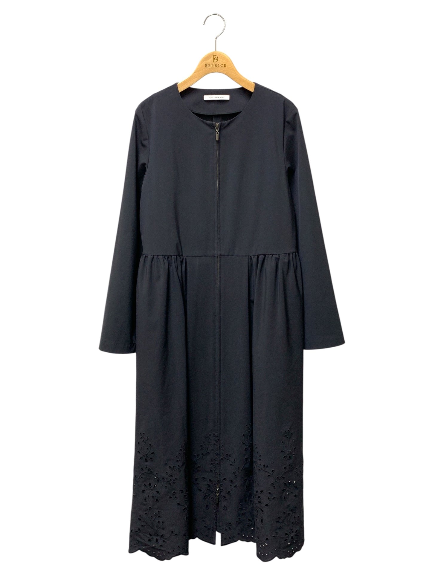 フォクシーニューヨーク Aster Coat アスター 42763 コート 40 ネイビー 刺繍 フロントジップ ITNS9X3280O8