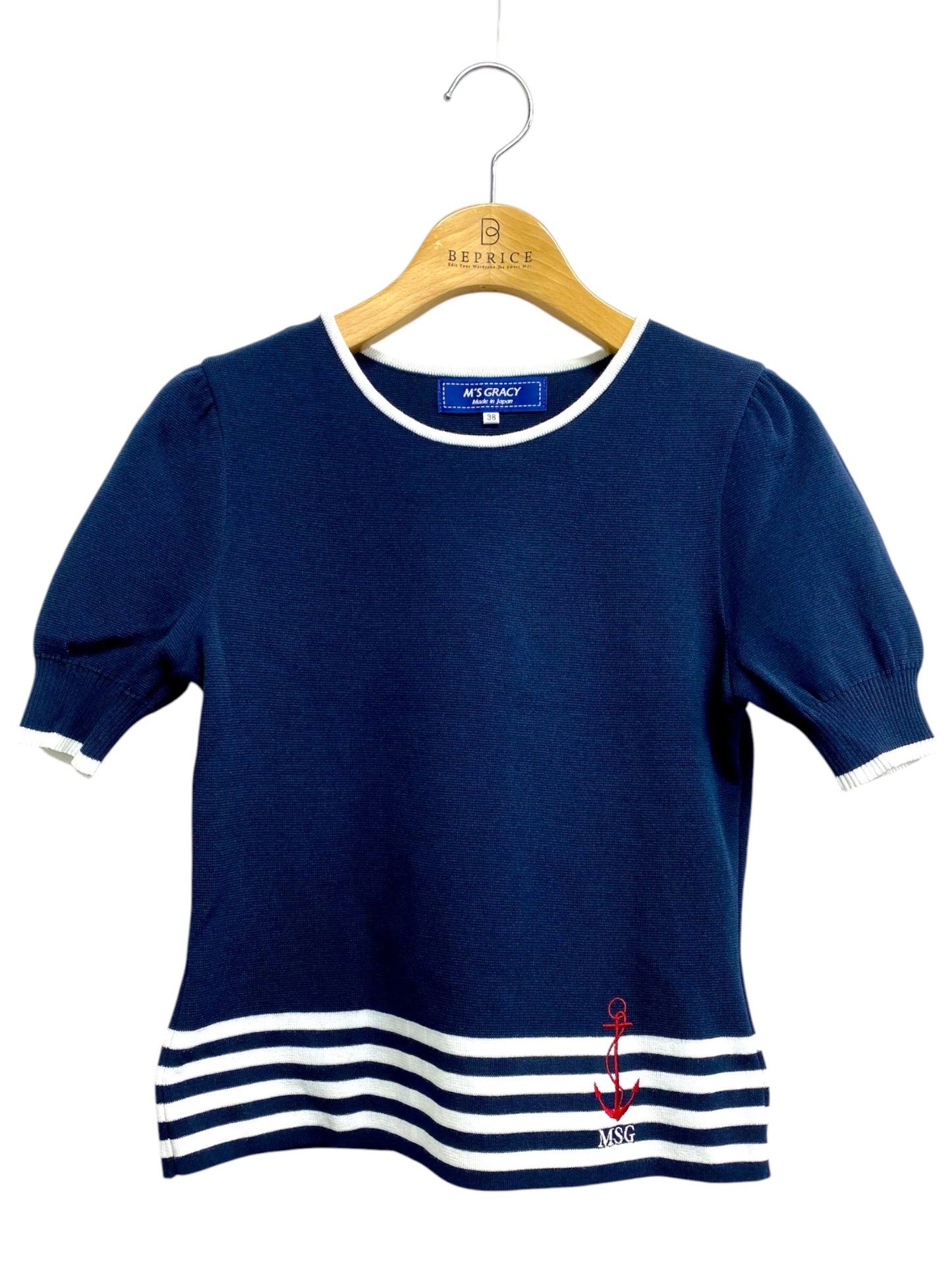 エムズグレイシー 918132 Tシャツ カットソー 38 ネイビー ニット イカリマーク IT8DIS7RM8LU