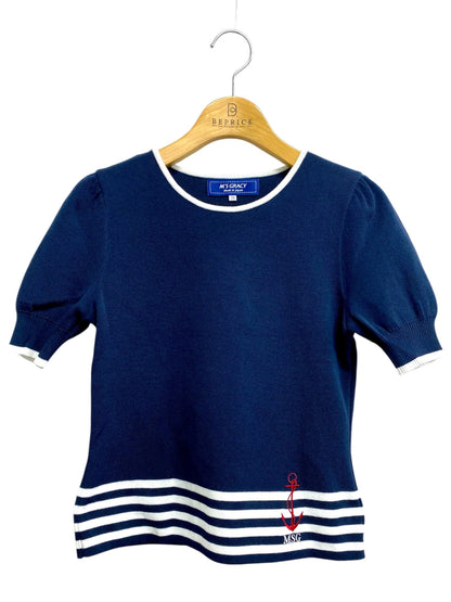 エムズグレイシー 918132 Tシャツ カットソー 38 ネイビー ニット イカリマーク IT8DIS7RM8LU