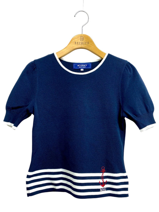 エムズグレイシー 918132 Tシャツ カットソー 38 ネイビー ニット イカリマーク IT8DIS7RM8LU