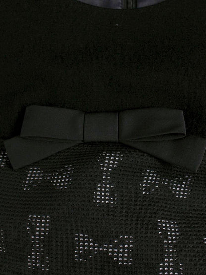 エムズグレイシー 311604 ワンピース 40 ブラック リボンモチーフ 切替 クルーネック ITD0IW5LAU89