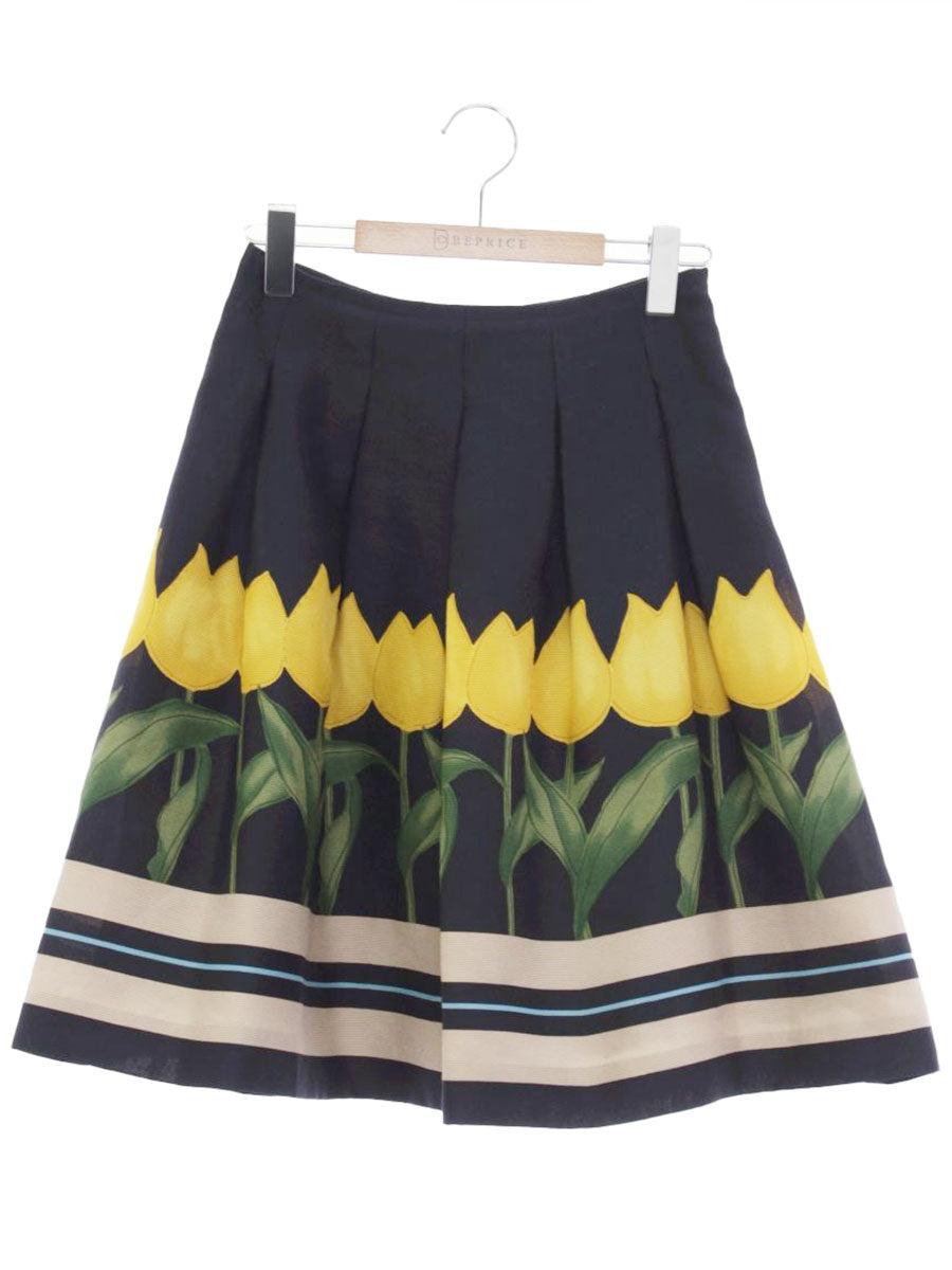 エムズグレイシー 817321 スカート 36 ネイビー チューリップモチーフ フレアー ITJV0V0ZS3D2 【SALE】