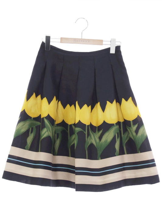 エムズグレイシー 817321 スカート 36 ネイビー チューリップモチーフ フレアー ITJV0V0ZS3D2 【SALE】
