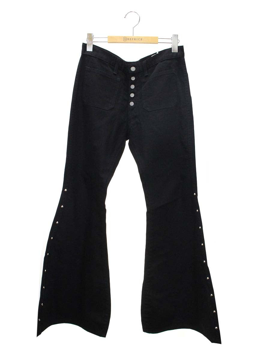 バイソン ビッグベルボトム 1610 デニムパンツ 32 ブラック フォーパッチ ボタンフライ ブーツカット ITBPK229MKJU