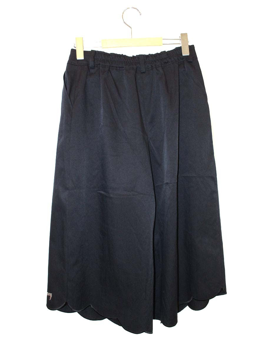 エムズグレイシー 916305 パンツ 38 ネイビーブラック ハイウエスト ワイド 裾ロゴ 裾フリル IT19XCRPLKIO