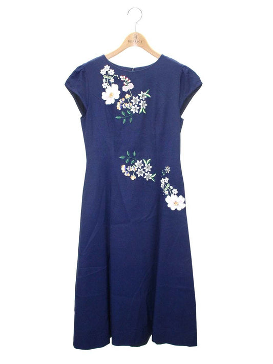 チェスティ 20E507 ワンピース 0 ネイビー フラワー刺繍 ビジュー ITQB9KCZ4DYW