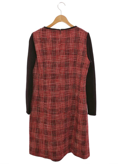 スーパービューティー ワンピース 42 レッド チェック柄 ビジュー リボン 袖ニット IT40FXXAAKU4 【SALE】
