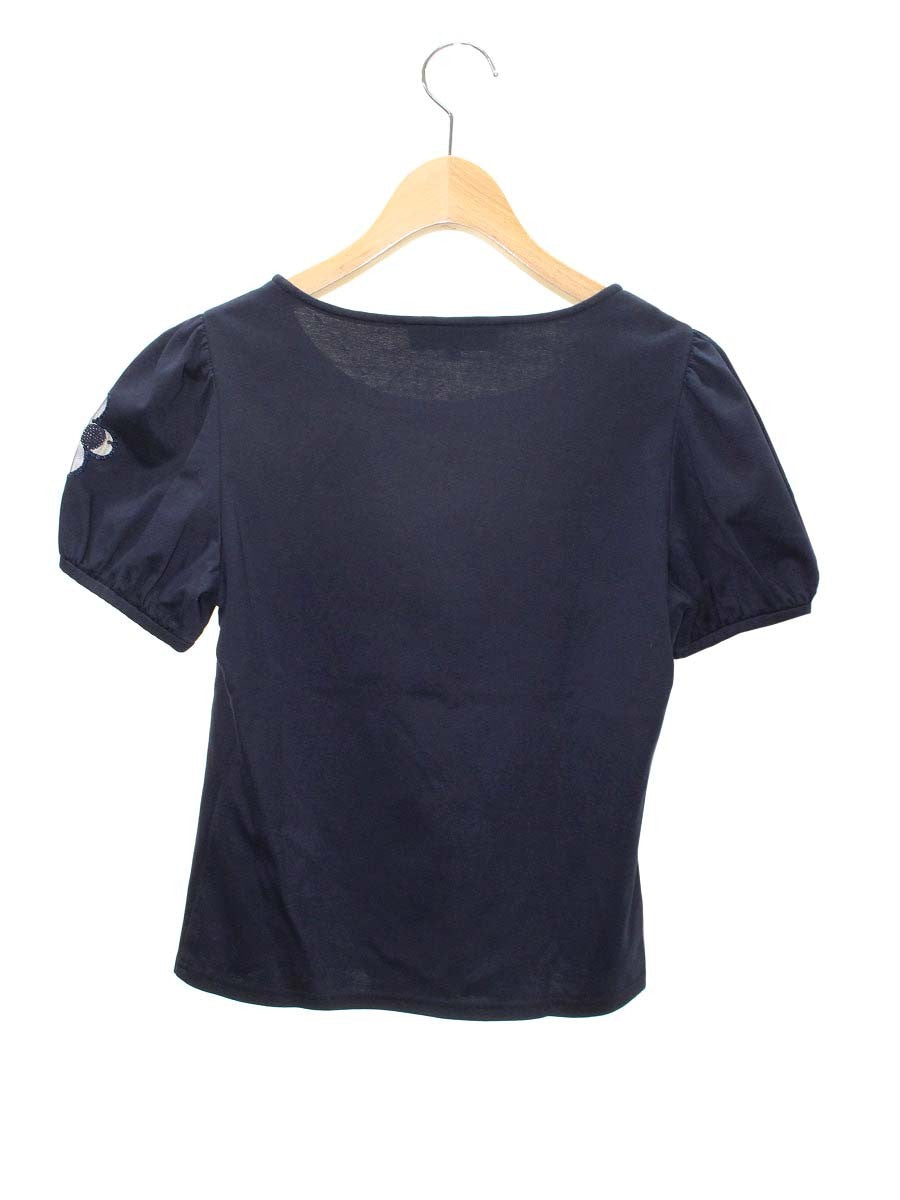 エムズグレイシー 725324 Tシャツ カットソー 38 ネイビー フラワーモチーフ スパンコール ITNVZHB1BA3W
