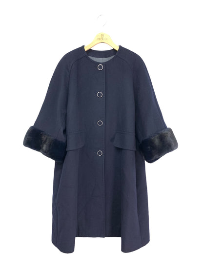 フォクシーブティック Coat Aria 43859 ノーカラーコート 40 ネイビー ミンク×カシミヤ ITDRG89G23N4 【SALE】