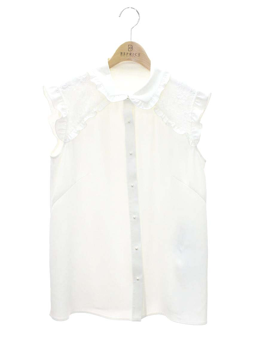 ルネ リミテッドエディション 6941960 ブラウス 34 ホワイト フリル フェイクパール レース ITT6M6JWU3WE